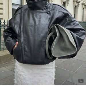 SHEIN Dark Leather Jacket with High Collar